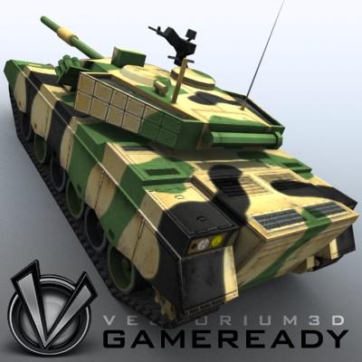 3D Model of Game-ready model of modern Chinese main battle tank ZTZ96 (Type 96) with two RGB textures: 1024x1024 for tank and 1024x512 for track and wheels. - 3D Render 9